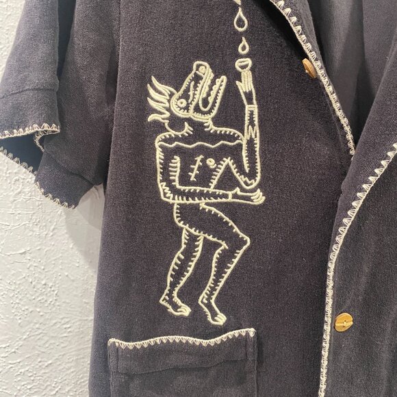 Tombolo 'Agua Mágica' Cabaña Shirt grey terry cloth w/ivory stitching, men's M - Picture 5 of 10